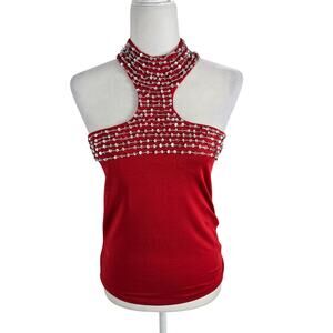 Metrostyle Vintage 90s sequin beaded halter top Small red silver